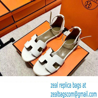 Hermes Swift Calfskin Santorini Sandals Handmade White