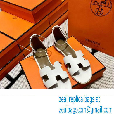 Hermes Swift Calfskin Santorini Sandals Handmade White - Click Image to Close