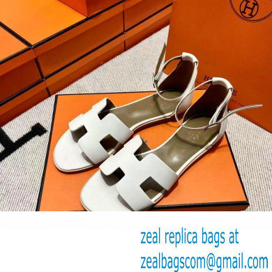 Hermes Swift Calfskin Santorini Sandals Handmade White