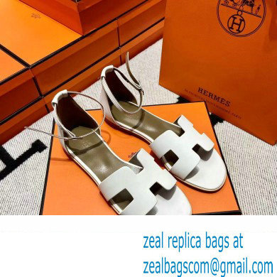 Hermes Swift Calfskin Santorini Sandals Handmade White