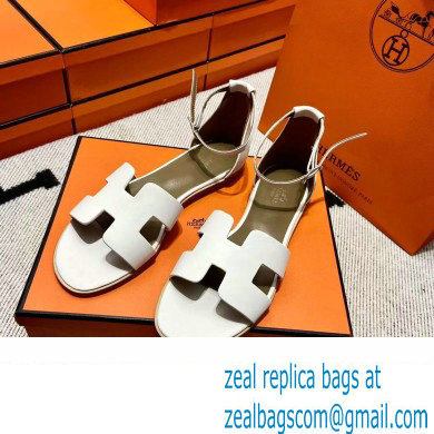 Hermes Swift Calfskin Santorini Sandals Handmade White