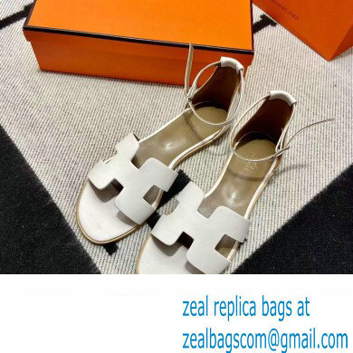 Hermes Swift Calfskin Santorini Sandals Handmade White