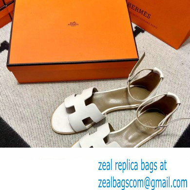 Hermes Swift Calfskin Santorini Sandals Handmade White