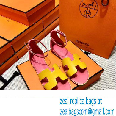 Hermes Swift Calfskin Santorini Sandals Handmade Yellow