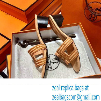 Hermes suede goatskin with rhinestone Oasis Sandals Beige