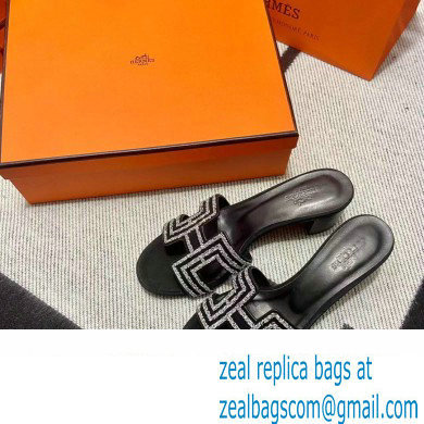 Hermes suede goatskin with rhinestone Oasis Sandals Black