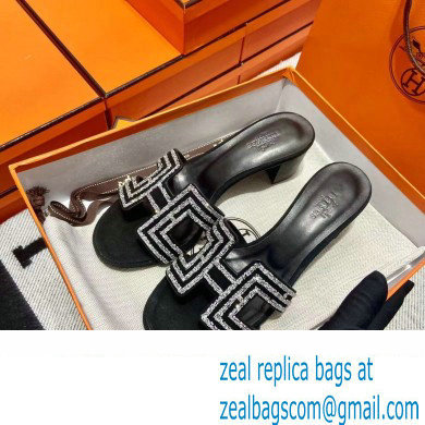 Hermes suede goatskin with rhinestone Oasis Sandals Black