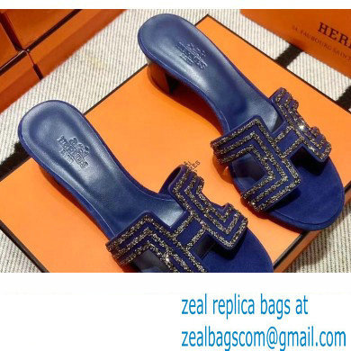 Hermes suede goatskin with rhinestone Oasis Sandals Blue