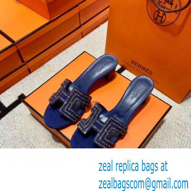 Hermes suede goatskin with rhinestone Oasis Sandals Blue