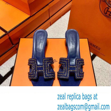 Hermes suede goatskin with rhinestone Oasis Sandals Blue