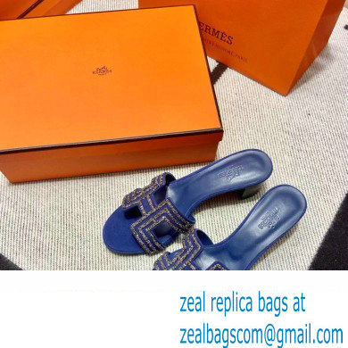 Hermes suede goatskin with rhinestone Oasis Sandals Blue