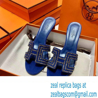 Hermes suede goatskin with rhinestone Oasis Sandals Blue