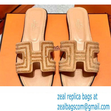 Hermes suede goatskin with rhinestone Oran Sandals Beige