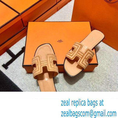 Hermes suede goatskin with rhinestone Oran Sandals Beige