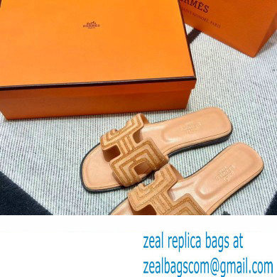 Hermes suede goatskin with rhinestone Oran Sandals Beige