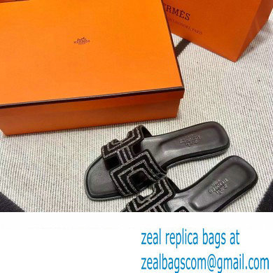 Hermes suede goatskin with rhinestone Oran Sandals Black