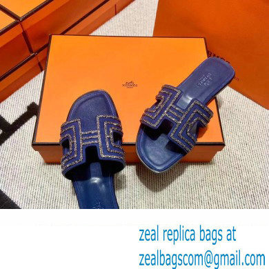 Hermes suede goatskin with rhinestone Oran Sandals Blue