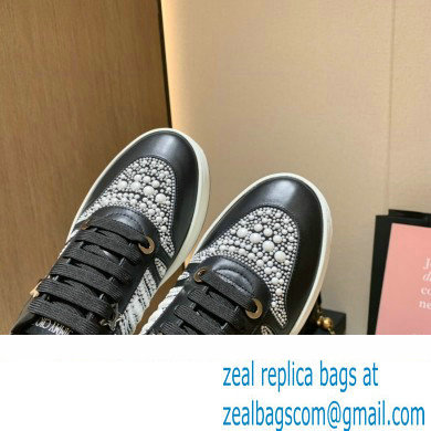 Jimmy Choo HAWAII/F Trainers Sneakers Black with Pearl Embellishment 2022