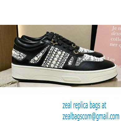 Jimmy Choo HAWAII/F Trainers Sneakers Black with Pearl Embellishment 2022