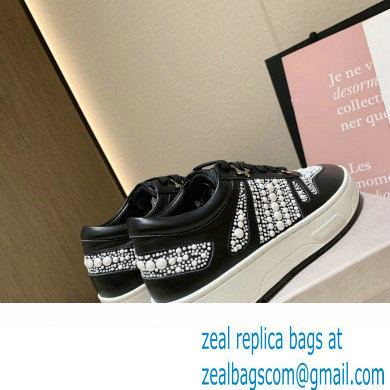 Jimmy Choo HAWAII/F Trainers Sneakers Black with Pearl Embellishment 2022