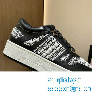 Jimmy Choo HAWAII/F Trainers Sneakers Black with Pearl Embellishment 2022
