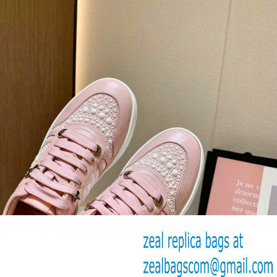 Jimmy Choo HAWAII/F Trainers Sneakers Pink with Pearl Embellishment 2022