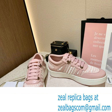 Jimmy Choo HAWAII/F Trainers Sneakers Pink with Pearl Embellishment 2022