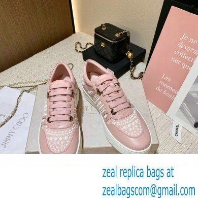 Jimmy Choo HAWAII/F Trainers Sneakers Pink with Pearl Embellishment 2022