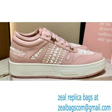 Jimmy Choo HAWAII/F Trainers Sneakers Pink with Pearl Embellishment 2022