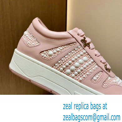 Jimmy Choo HAWAII/F Trainers Sneakers Pink with Pearl Embellishment 2022