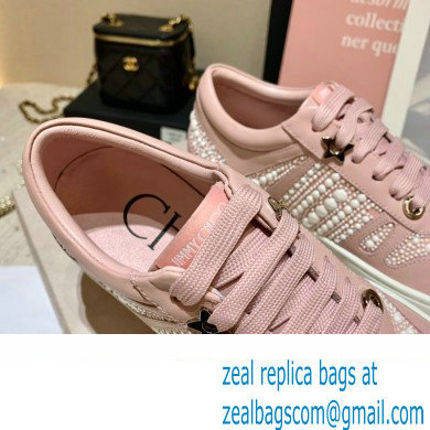 Jimmy Choo HAWAII/F Trainers Sneakers Pink with Pearl Embellishment 2022