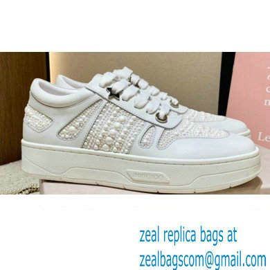 Jimmy Choo HAWAII/F Trainers Sneakers White with Pearl Embellishment 2022