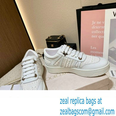 Jimmy Choo HAWAII/F Trainers Sneakers White with Pearl Embellishment 2022