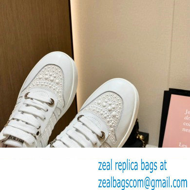 Jimmy Choo HAWAII/F Trainers Sneakers White with Pearl Embellishment 2022 - Click Image to Close