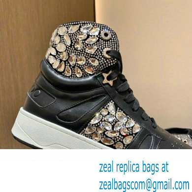 Jimmy Choo HAWAII HI TOP/F Trainers Sneakers Black with Crystal Embellishment 2022 - Click Image to Close