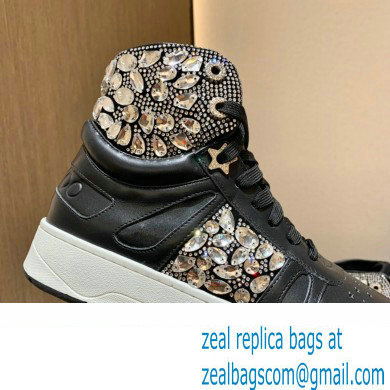 Jimmy Choo HAWAII HI TOP/F Trainers Sneakers Black with Crystal Embellishment 2022