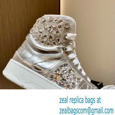 Jimmy Choo HAWAII HI TOP/F Trainers Sneakers Silver with Crystal Embellishment 2022