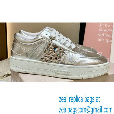 Jimmy Choo HAWAII LOW TOP/F Trainers Sneakers Silver with Crystal Embellishment 2022