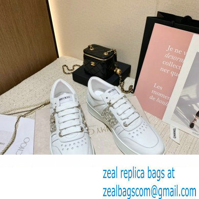 Jimmy Choo HAWAII LOW TOP/F Trainers Sneakers White with Crystal Embellishment 2022