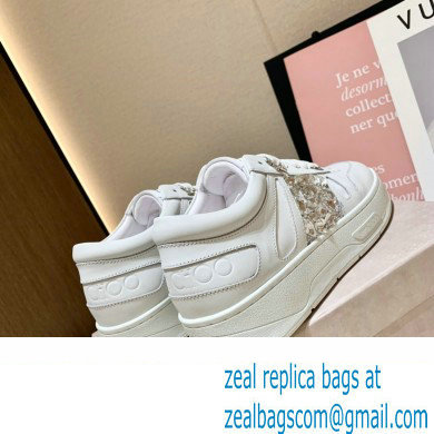 Jimmy Choo HAWAII LOW TOP/F Trainers Sneakers White with Crystal Embellishment 2022