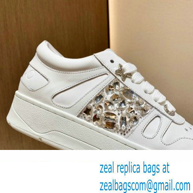 Jimmy Choo HAWAII LOW TOP/F Trainers Sneakers White with Crystal Embellishment 2022