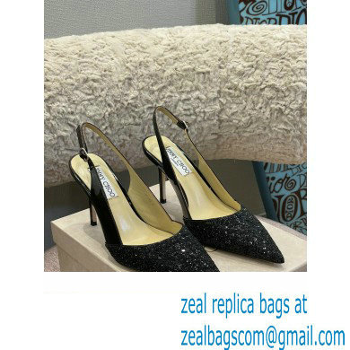 Jimmy Choo Heel Glitter/Patent Slingbacks Black 2022