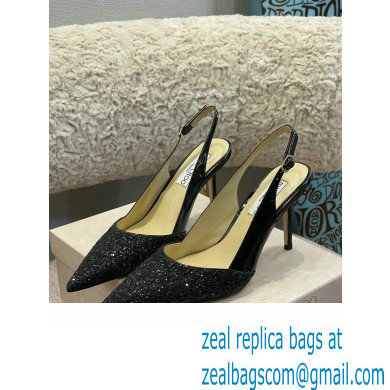 Jimmy Choo Heel Glitter/Patent Slingbacks Black 2022