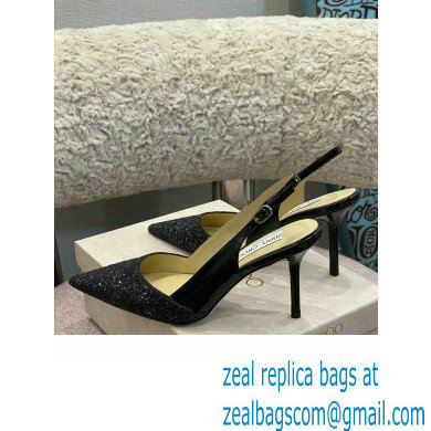 Jimmy Choo Heel Glitter/Patent Slingbacks Black 2022