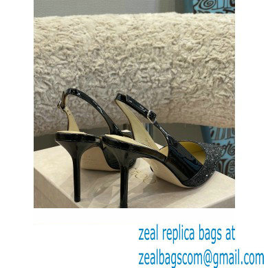 Jimmy Choo Heel Glitter/Patent Slingbacks Black 2022
