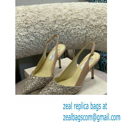 Jimmy Choo Heel Glitter/Patent Slingbacks Light Gold 2022