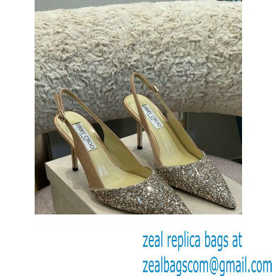 Jimmy Choo Heel Glitter/Patent Slingbacks Light Gold 2022