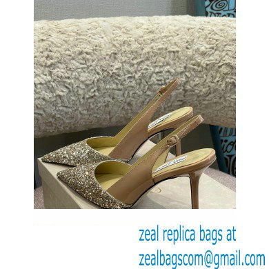 Jimmy Choo Heel Glitter/Patent Slingbacks Light Gold 2022