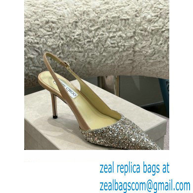 Jimmy Choo Heel Glitter/Patent Slingbacks Light Gold 2022