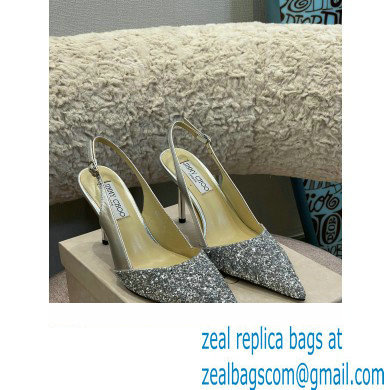Jimmy Choo Heel Glitter/Patent Slingbacks Silver 2022